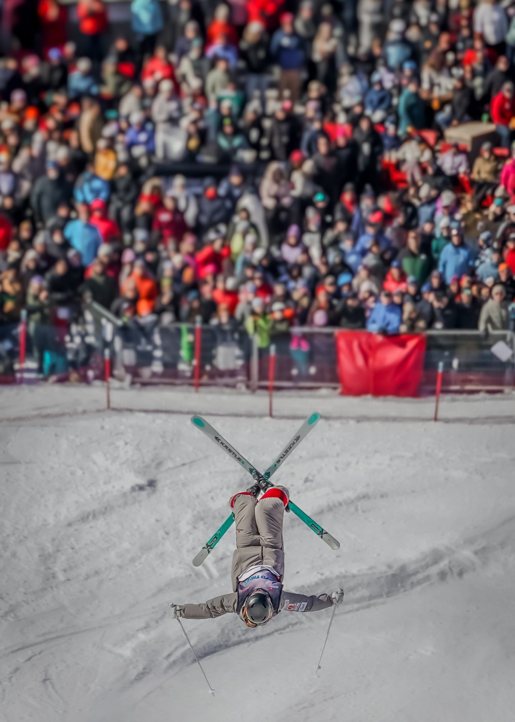 Freestyle athlete jumping at the 2026 Canadian Freestyle National Championships in Saint-Sauveur