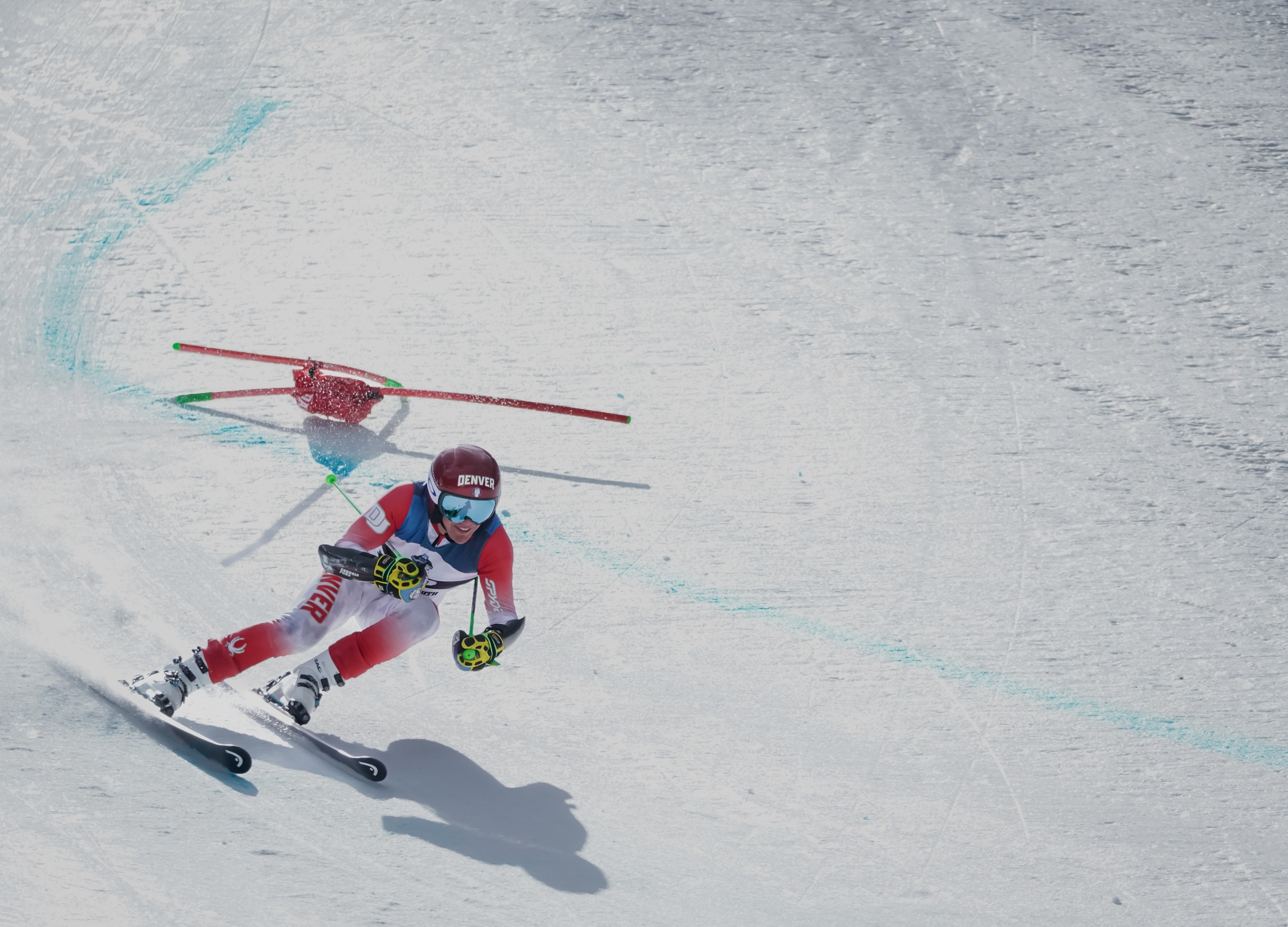 Alpine skier racing at the 2025 NCAA Skiing National Championships at Dartmouth College